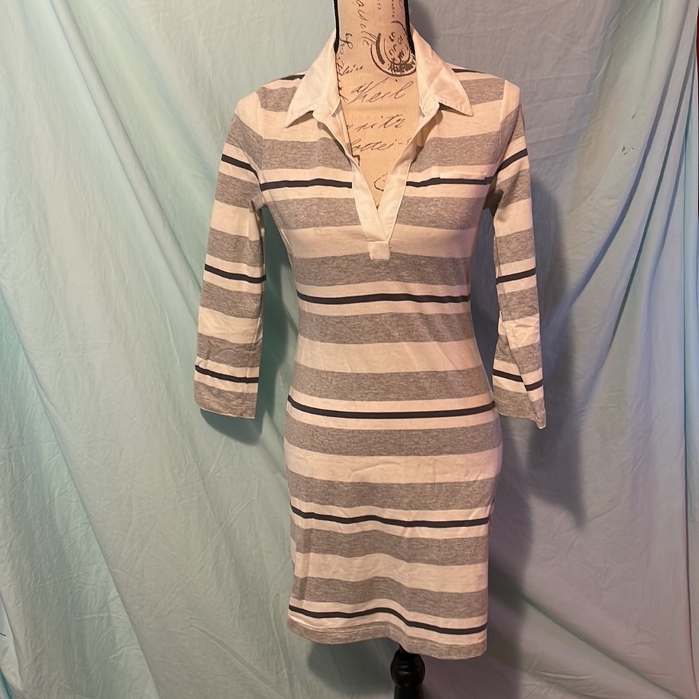 JAMES PERSE dress in striped cotton rugby style.  Soft collar in Sz 1